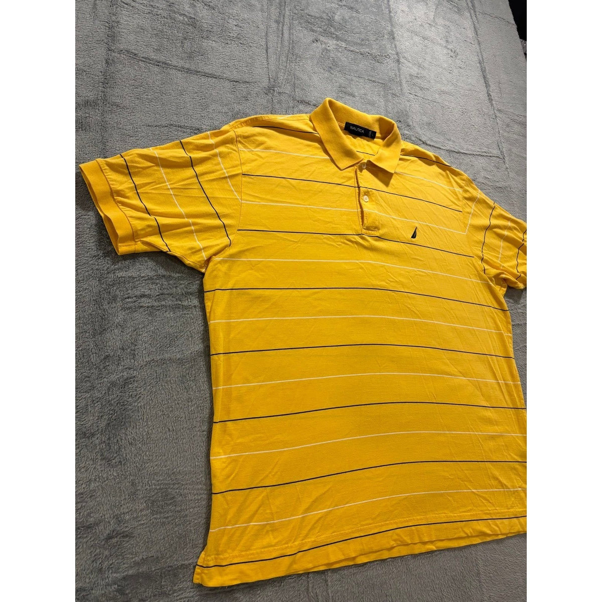 Nautica L Yellow Striped Short Sleeve Polo Shirt Mens Casual Preppy Vintage
