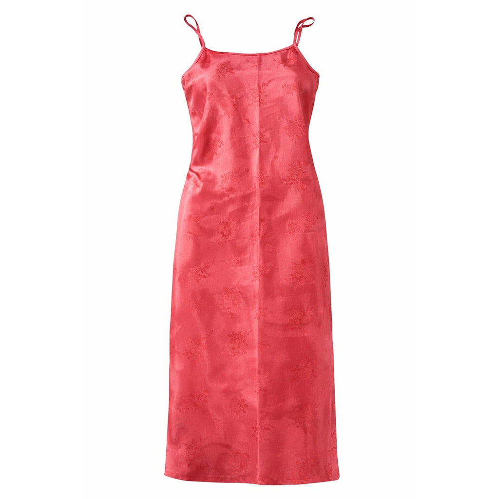 Valerie Stevens Slip Dress Womens Large Pink Satin Floral Spaghetti Strap Midi