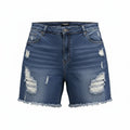 American Bazi Plus 2X Distressed Denim Shorts Medium Wash Raw Hem Stretch