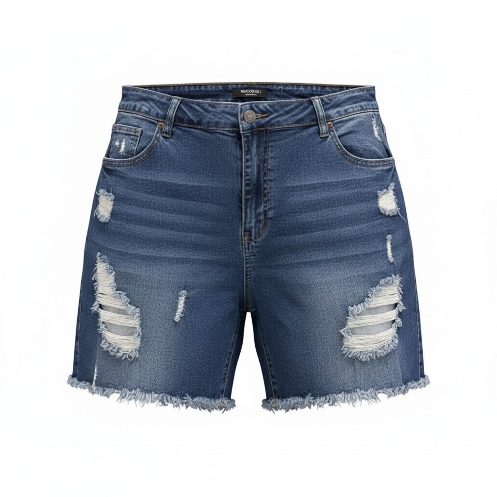 American Bazi Plus 2X Distressed Denim Shorts Medium Wash Raw Hem Stretch