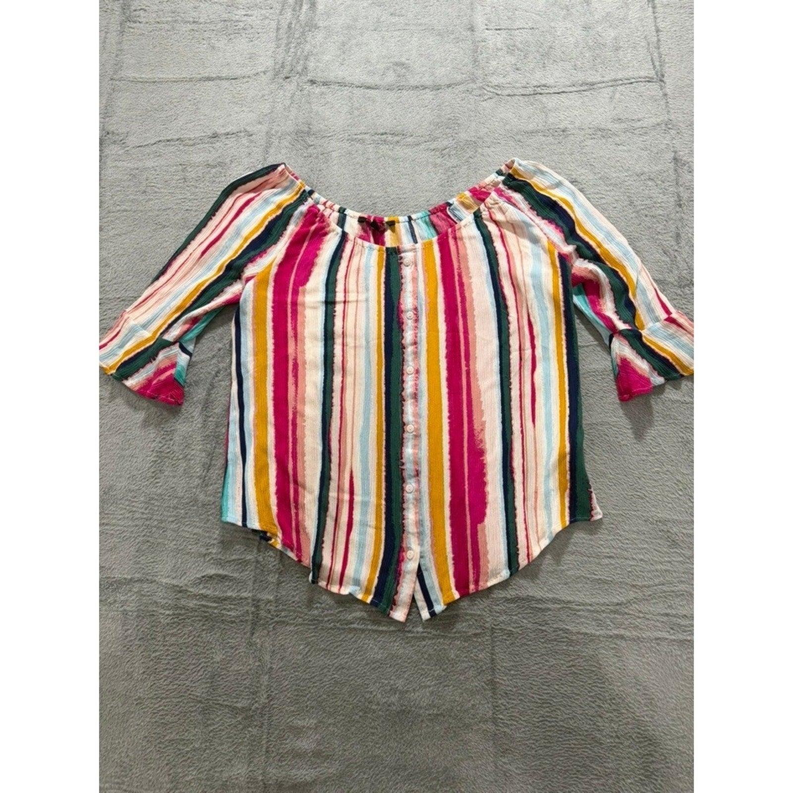 Zac Rachel Womens Medium Striped Off Shoulder Boho Button Front Blouse Top