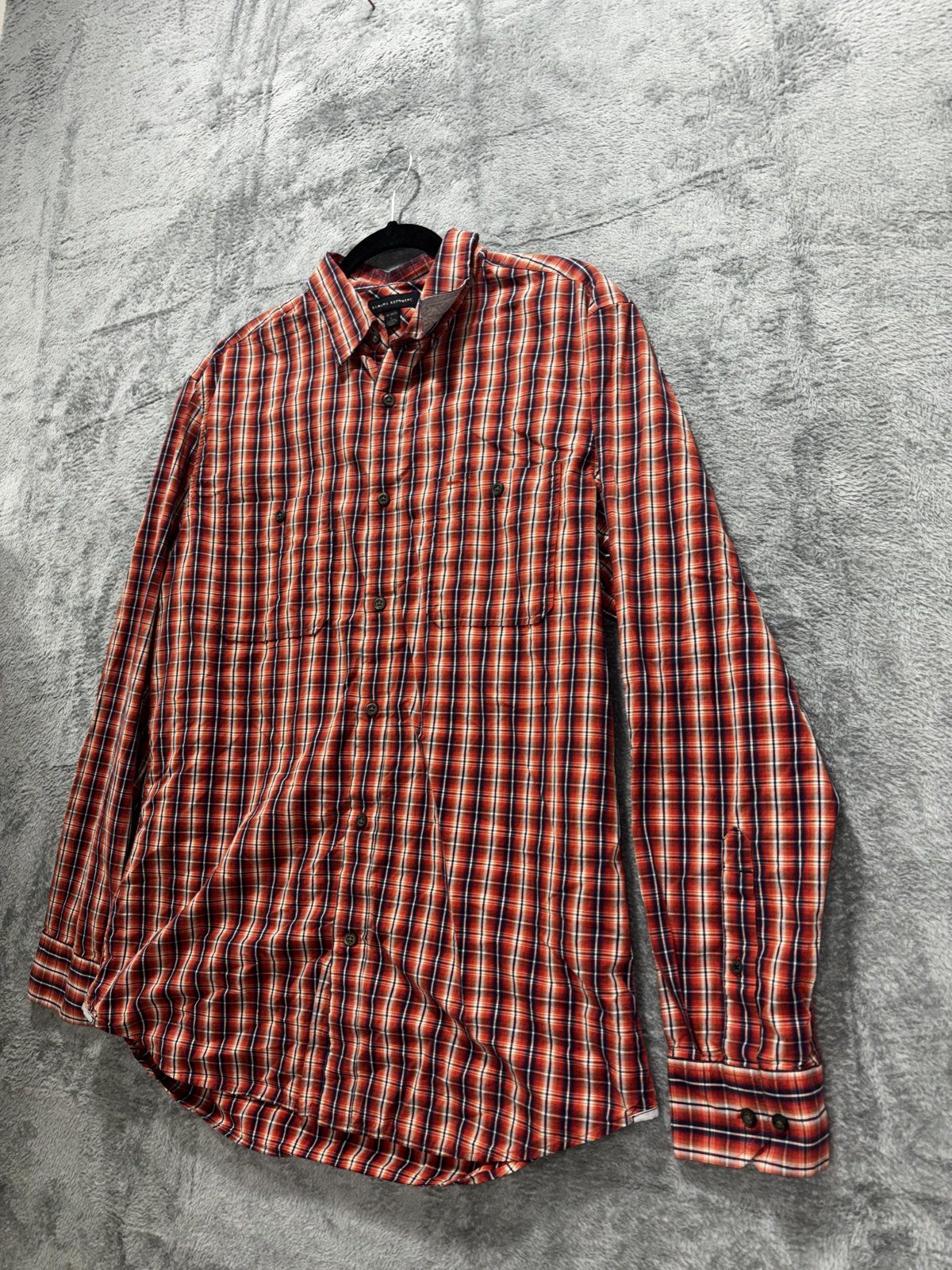 Banana Republic Mens 16-16 1/2 L Red Plaid Long Sleeve Button Up Dress Shirt