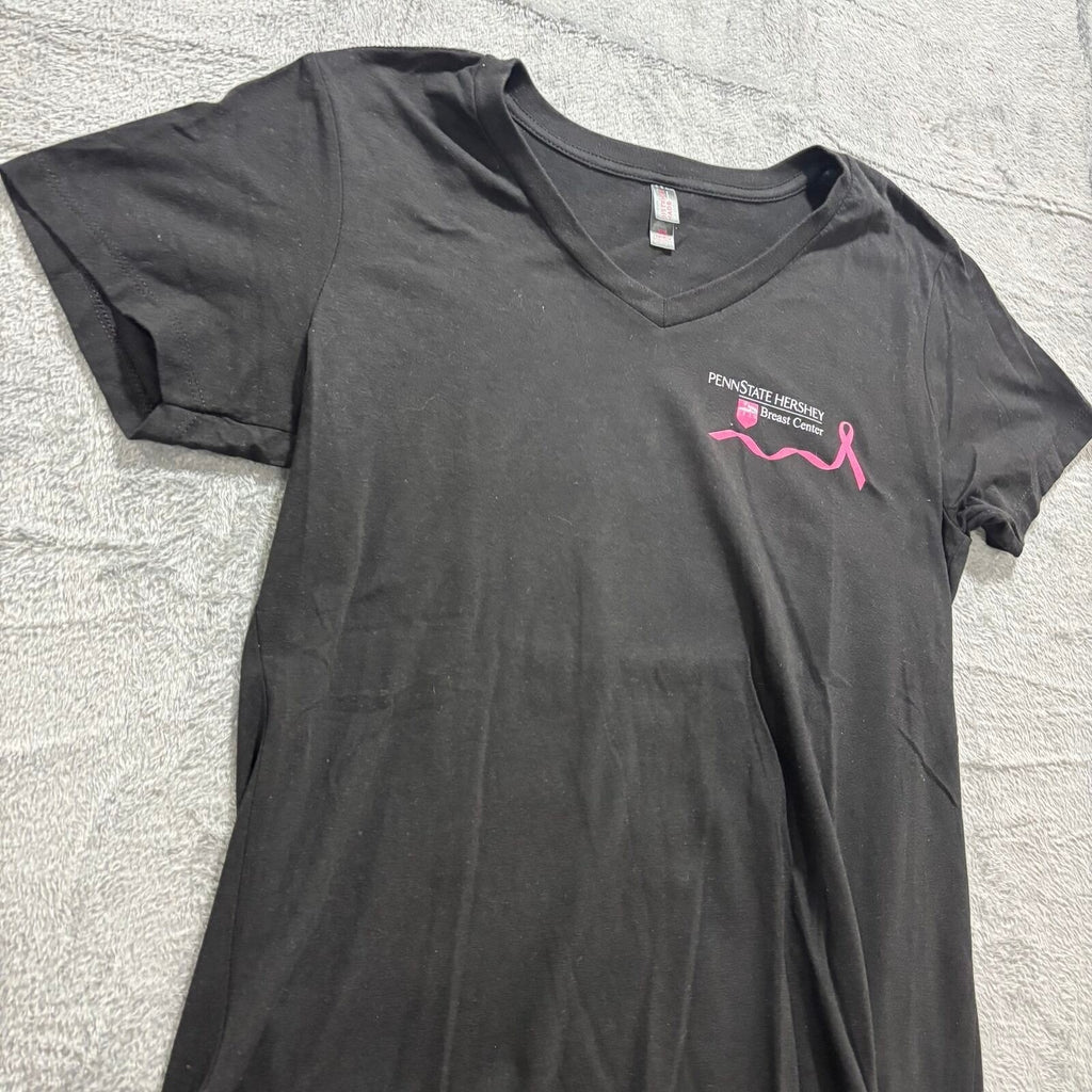 District Made XL Black Womens V-Neck T-Shirt Breast Cancer Awareness Casual