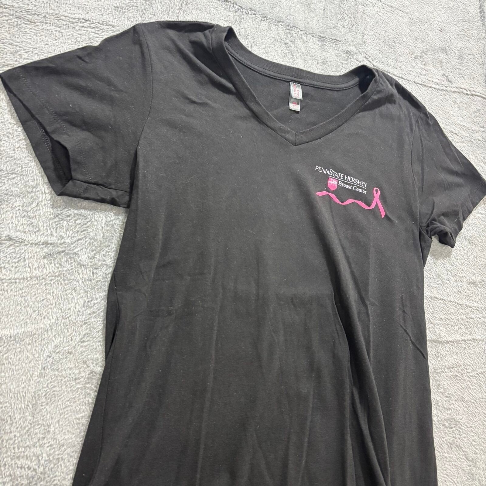 District Made XL Black Womens V-Neck T-Shirt Breast Cancer Awareness Casual