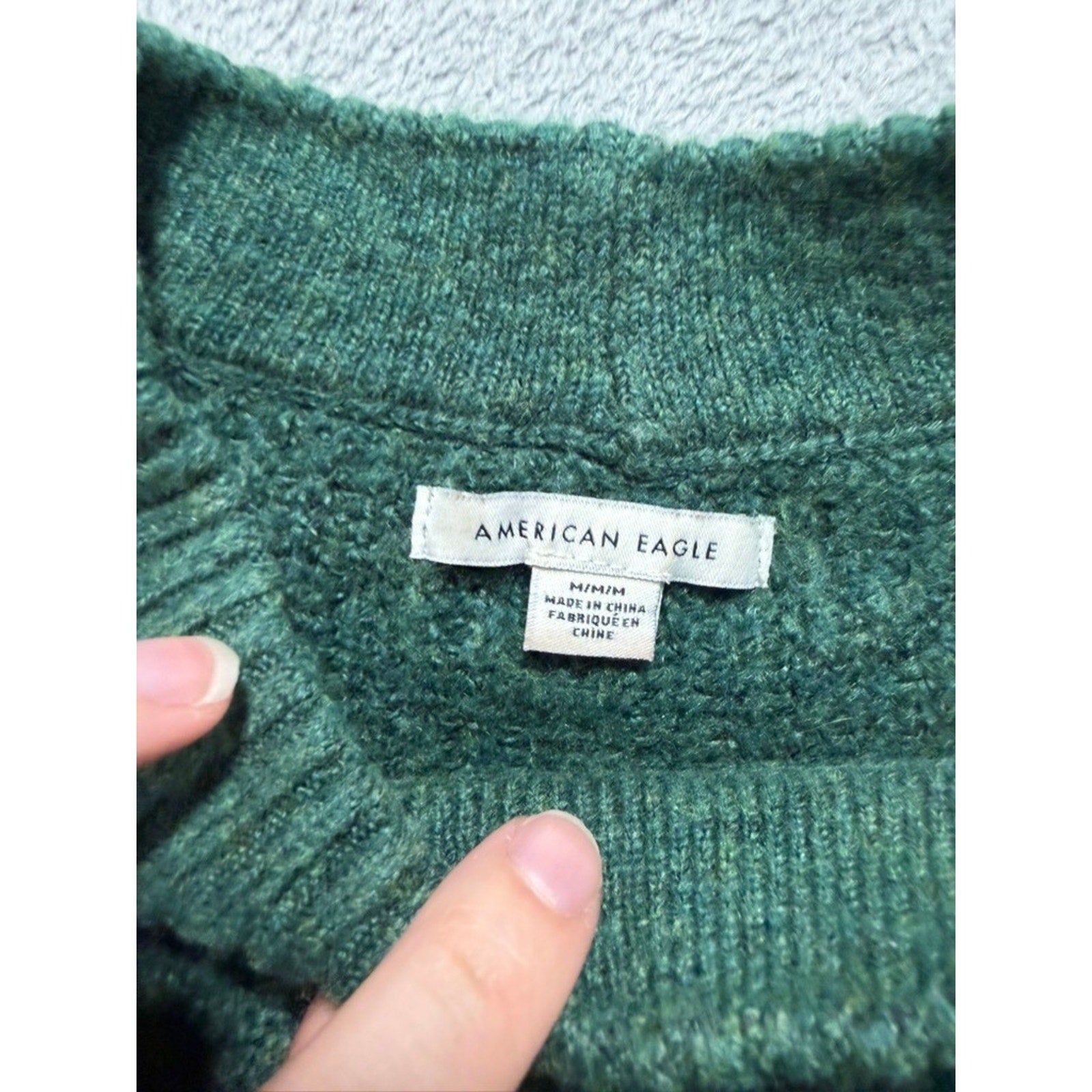 American Eagle Womens Forest Green Ribbed Crewneck Relaxed Fit Sweater Size M