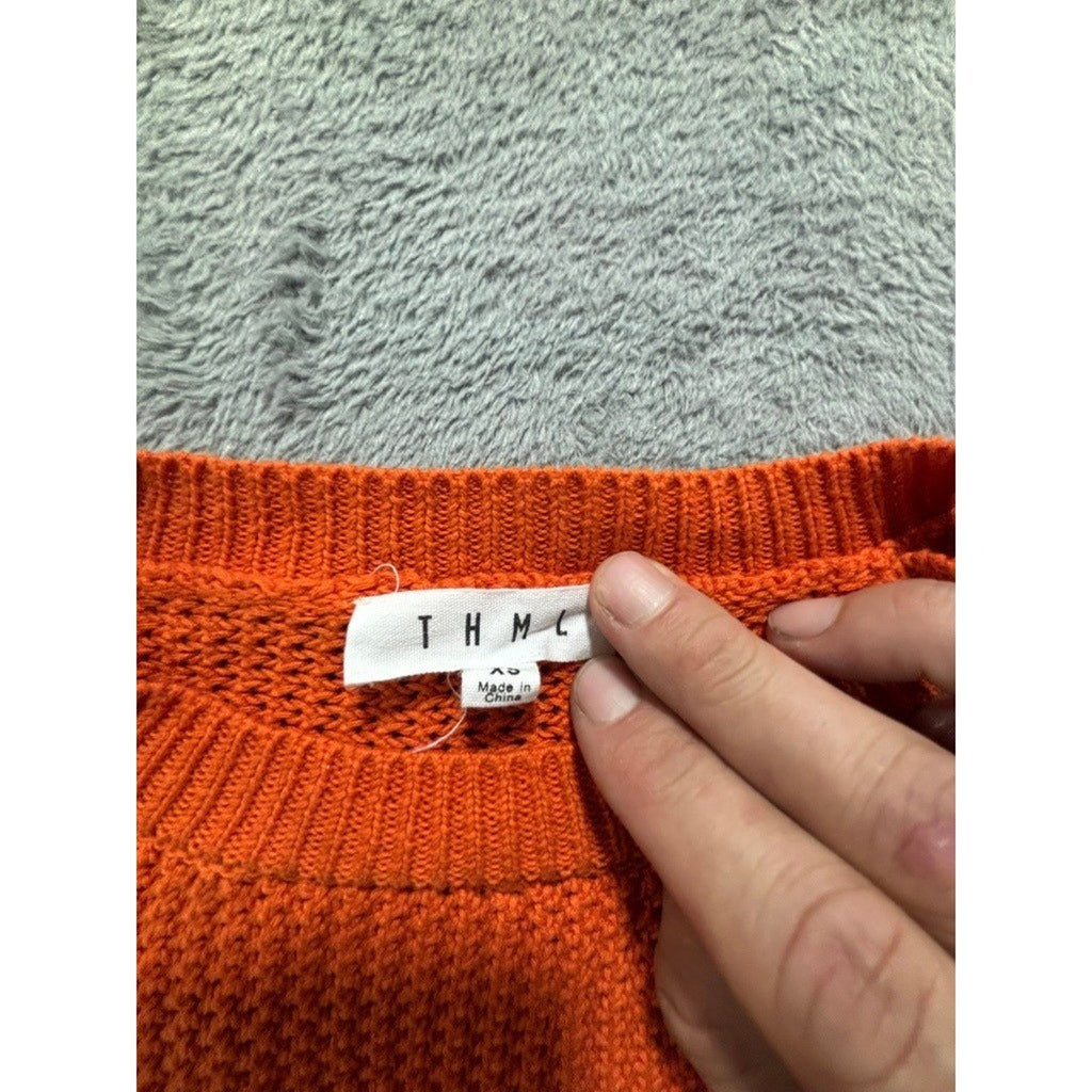THML XS Orange Womens Open Knit Short Sleeve Sweater Boho Casual Festival Spring