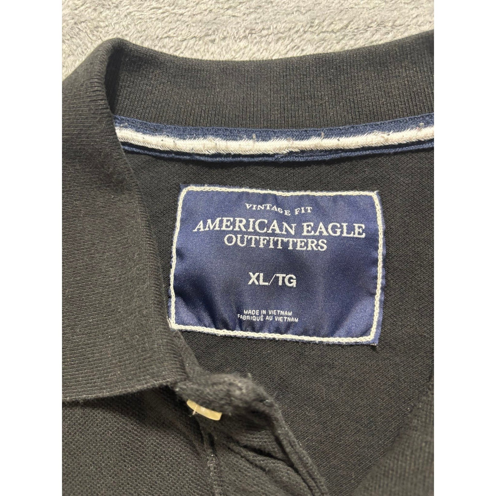 American Eagle XL Black Long Sleeve Polo Shirt Mens Vintage Fit Casual Preppy