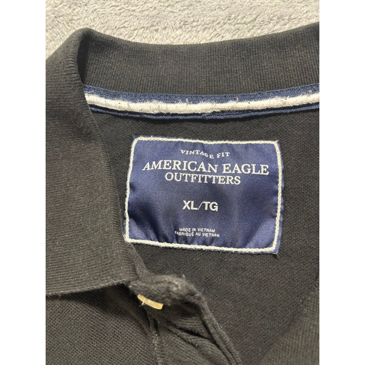 American Eagle XL Black Long Sleeve Polo Shirt Mens Vintage Fit Casual Preppy