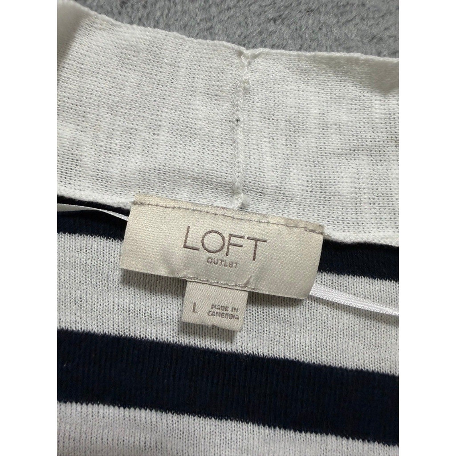 Loft Outlet Striped Cardigan Women L Navy White Open Front Coastal Preppy Career