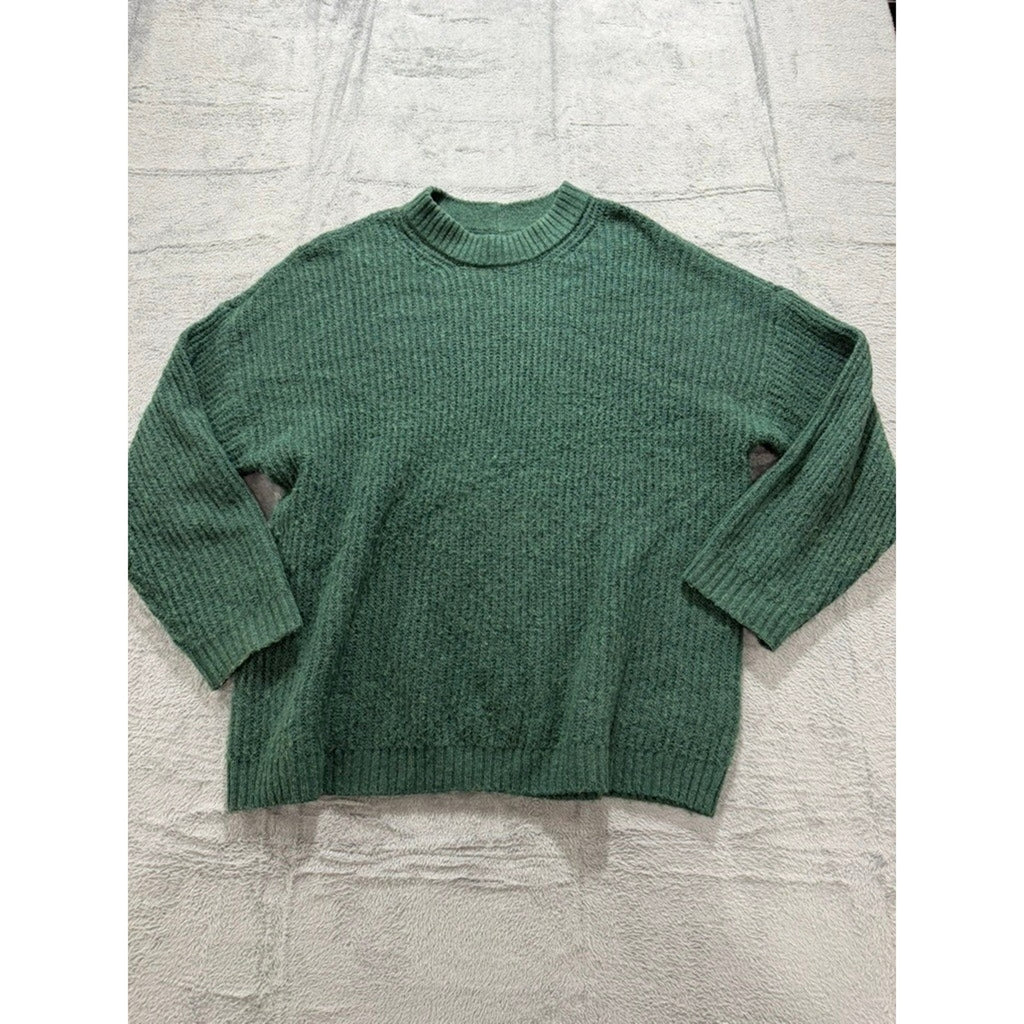 American Eagle Womens Forest Green Ribbed Crewneck Relaxed Fit Sweater Size M