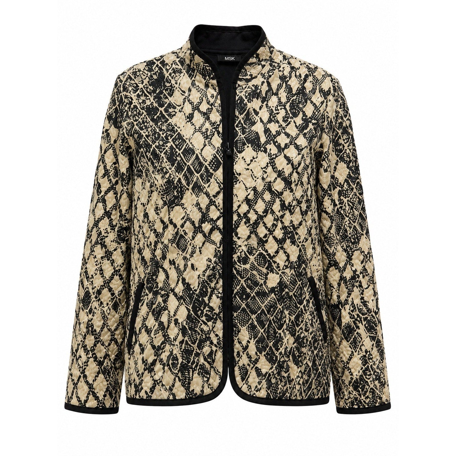 MSK Womens Snakeskin Print Sequin Zip Front Jacket Tan Black Animal Print XL