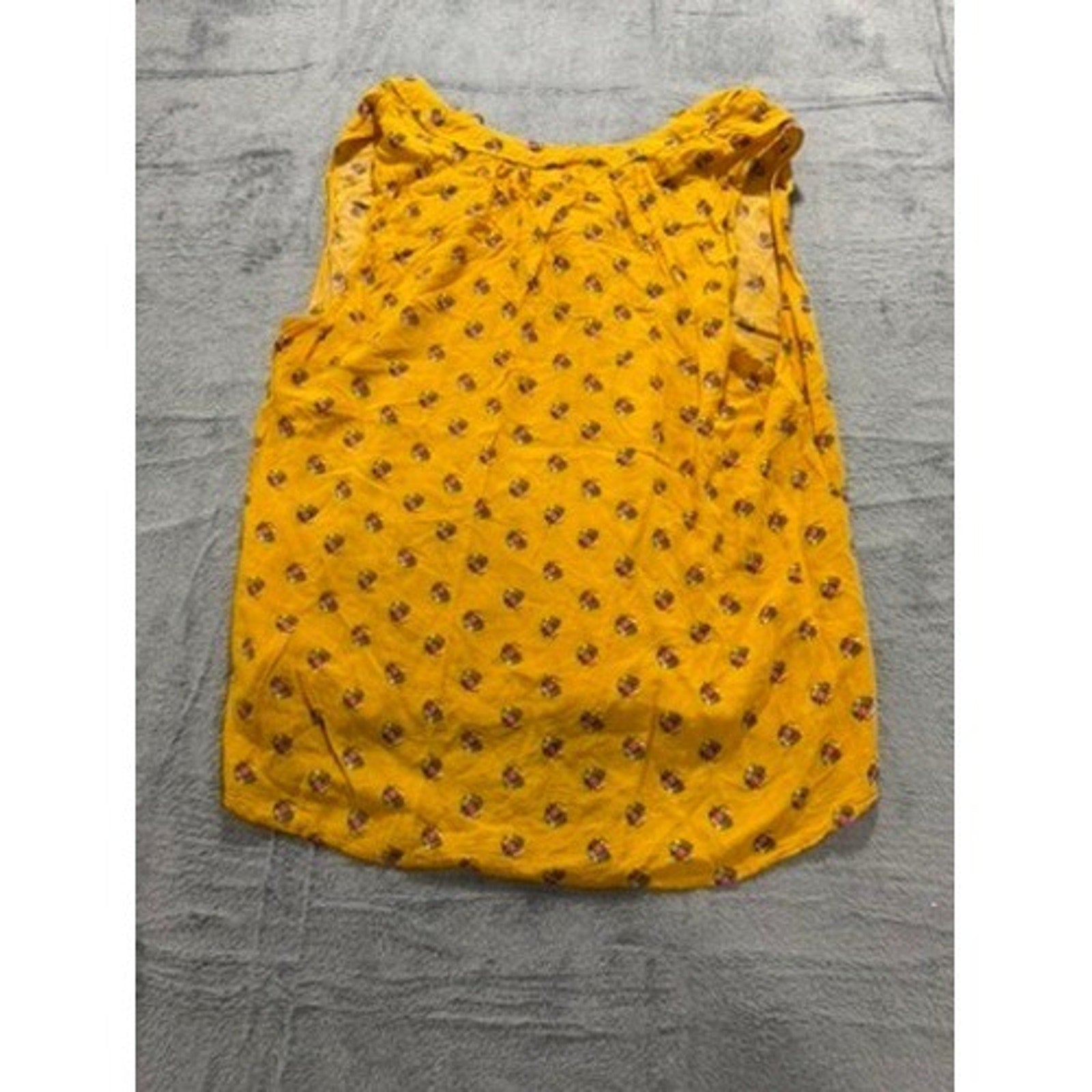 Old Navy Womens XL Mustard Yellow Floral Split Neck Tie Sleeveless Blouse Top