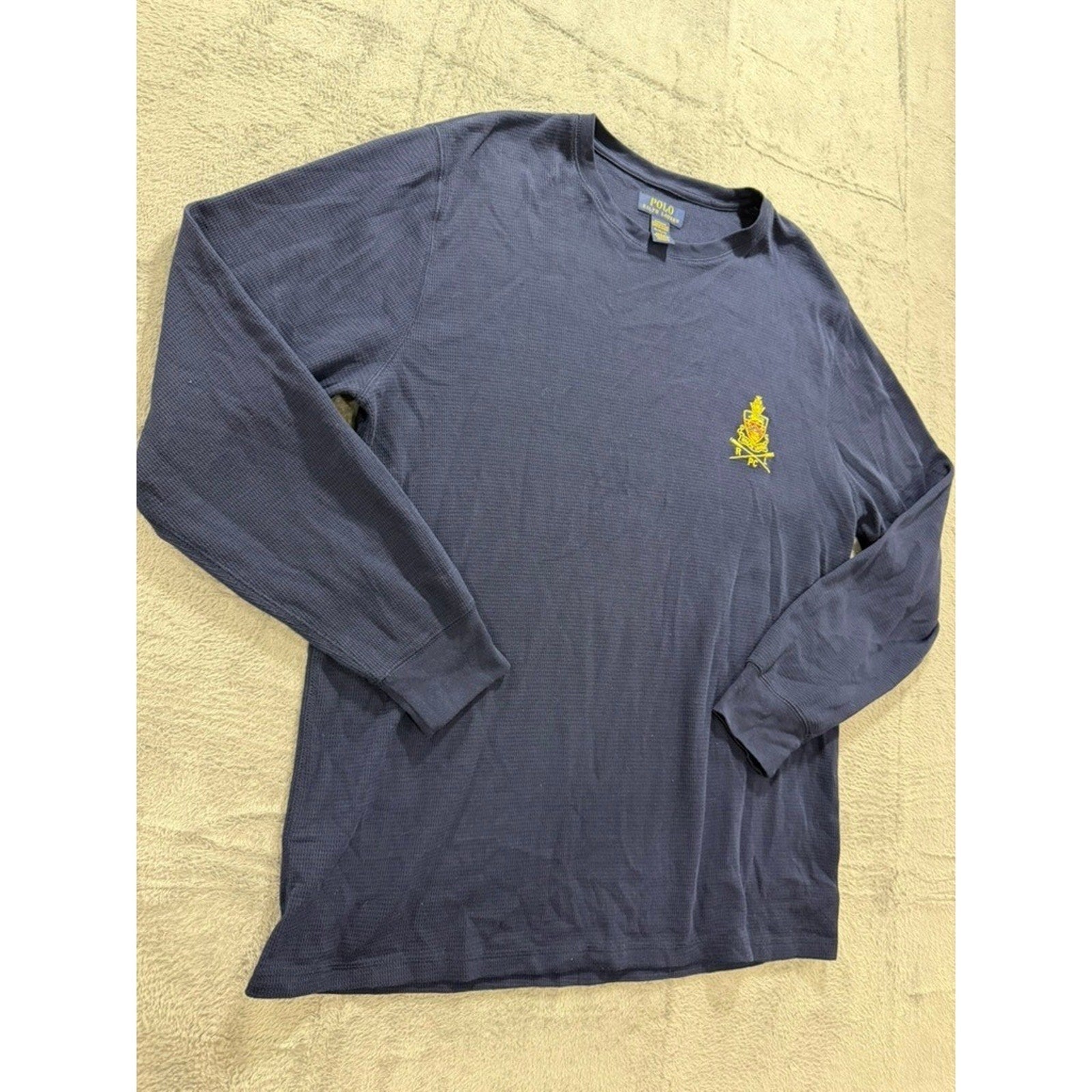 Polo Ralph Lauren Mens XL Navy Waffle Knit Thermal Sleepwear Top Crest Logo RLPC