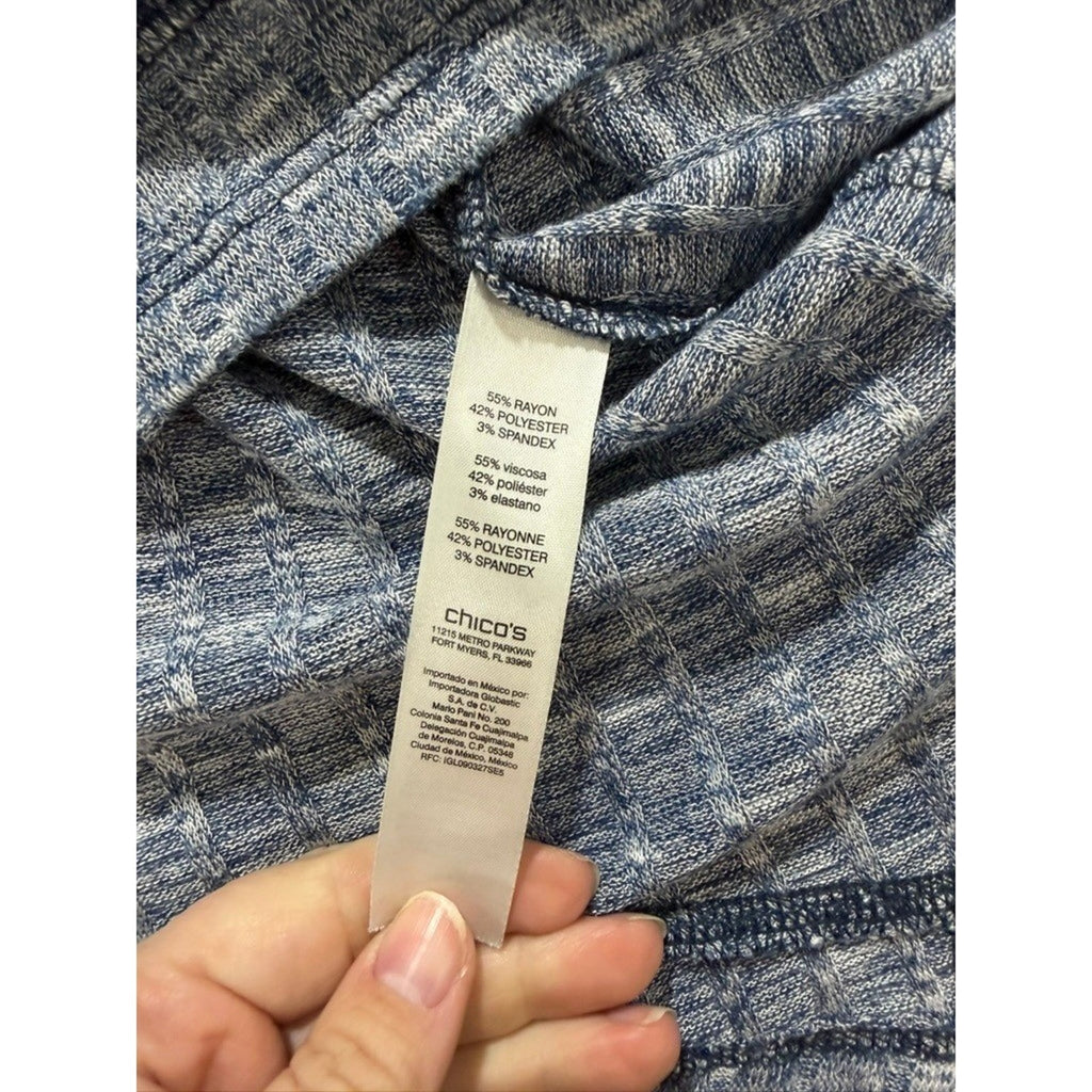Chicos Top Womens 2 Blue Marled Knit Tunic Asymmetrical Hem Button Side