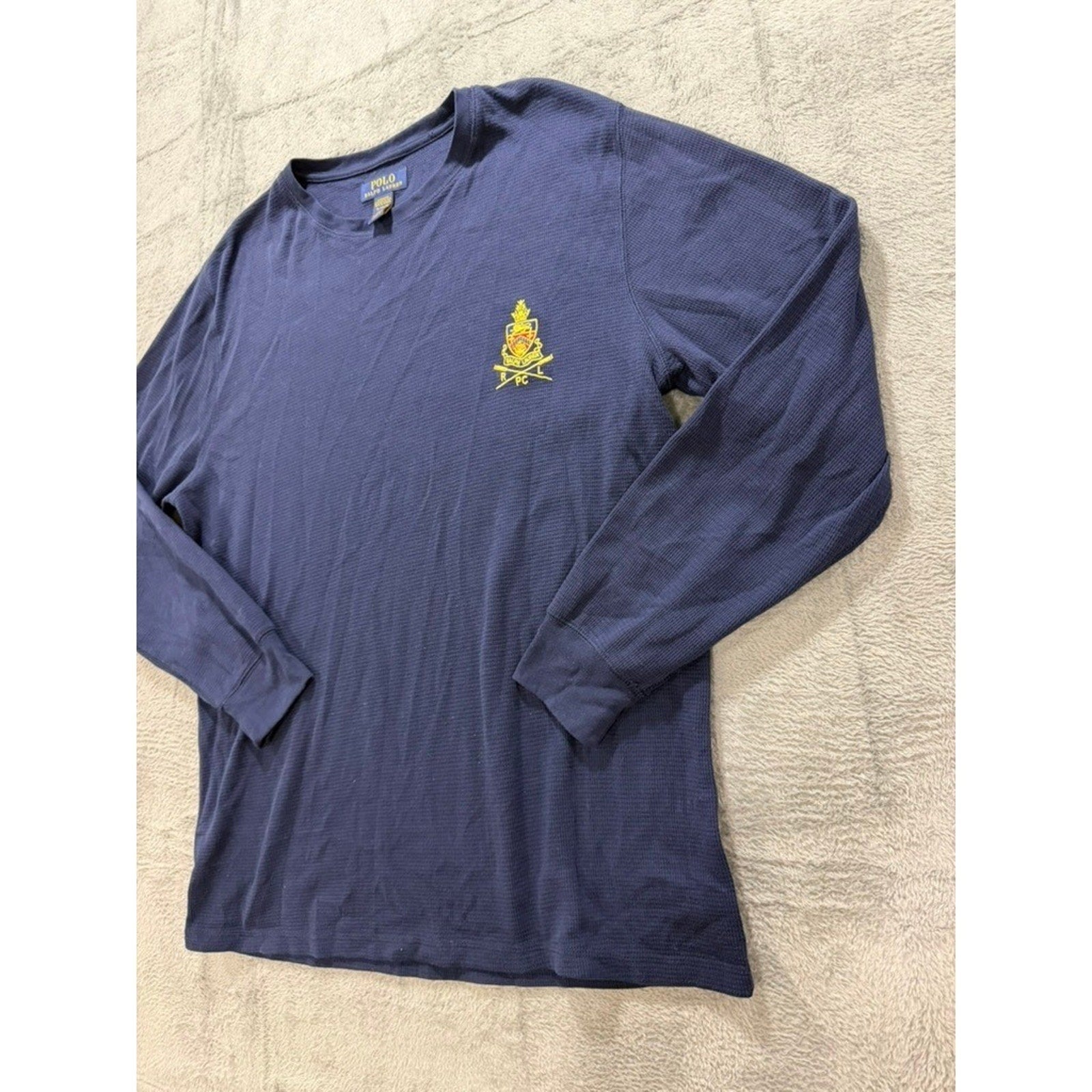 Polo Ralph Lauren Mens XL Navy Waffle Knit Thermal Sleepwear Top Crest Logo RLPC