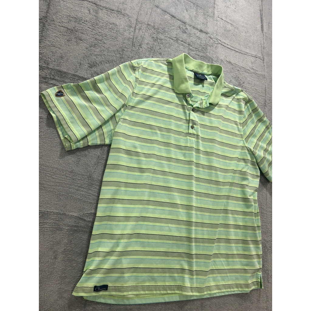 Cleveland Classics Golf Polo Shirt Mens XXLT Green Striped Performance Stretch