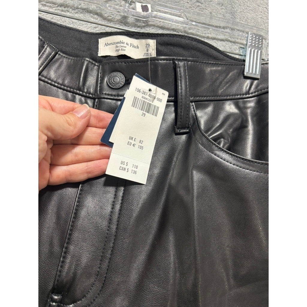Abercrombie & Fitch Curve Love Loose High Rise Vegan Leather Pants Black 29 8