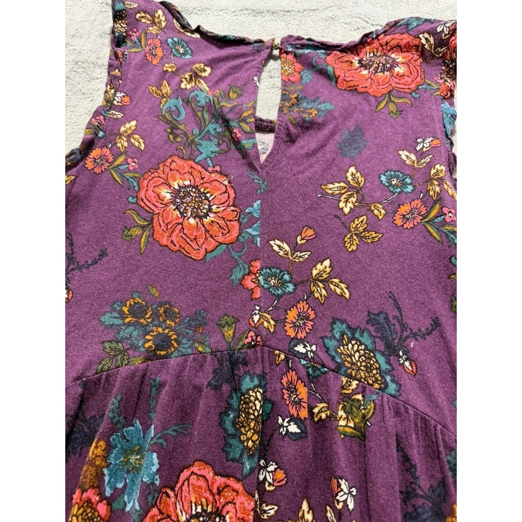 Maurices Purple Floral Babydoll Tank Ruffle Empire Waist Womens L Boho Summer