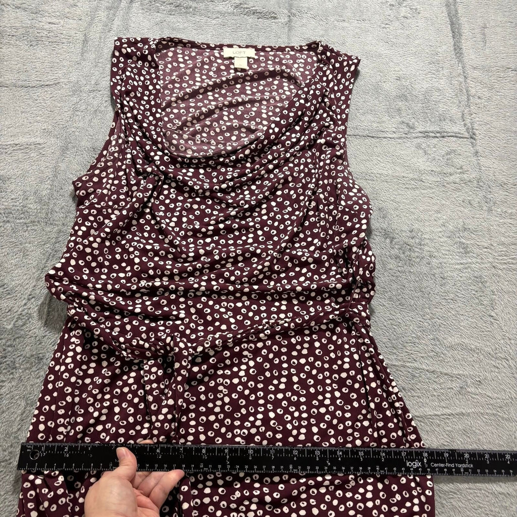 LOFT XL Burgundy White Polka Dot Cowl Neck Womens Dress Casual Vintage Style