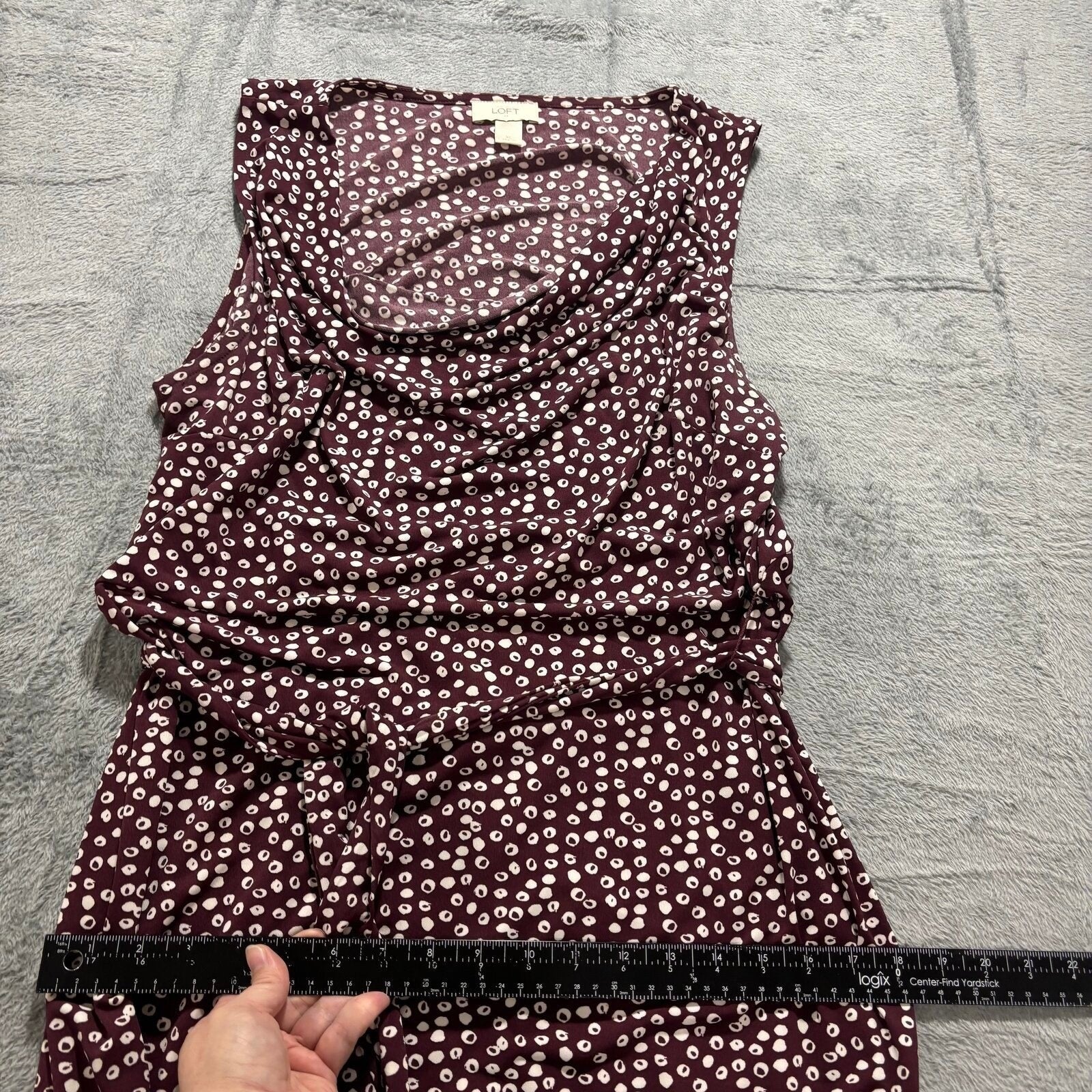 LOFT XL Burgundy White Polka Dot Cowl Neck Womens Dress Casual Vintage Style