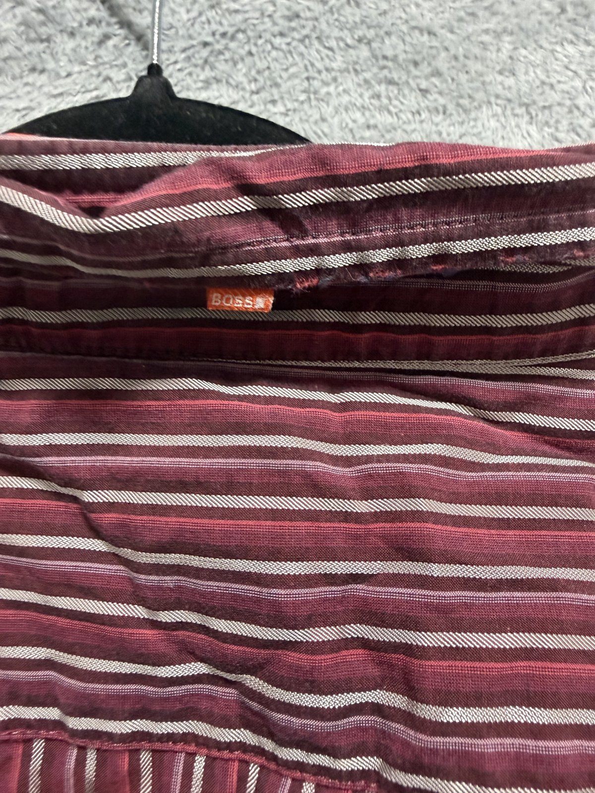 Boss Hugo Boss Mens XXXL Burgundy Striped Long Sleeve Button Up Dress Shirt
