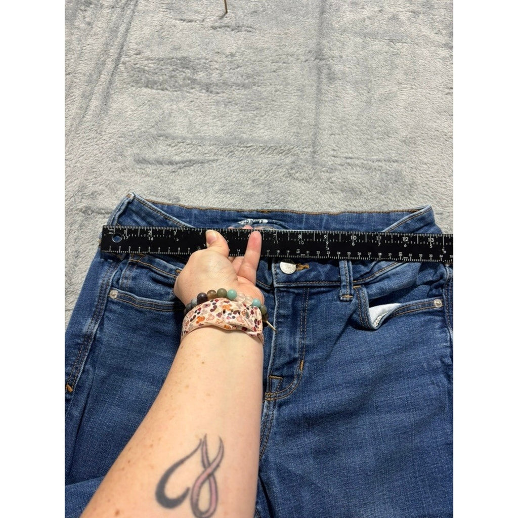 Old Navy Rockstar Super Skinny Jeans Womens 6 Medium Wash Raw Hem Ankle Slit