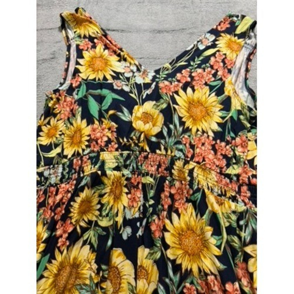 Maurices 24/7 Sunflower Floral Romper Sleeveless Smocked Waist Plus 1X NWT Boho