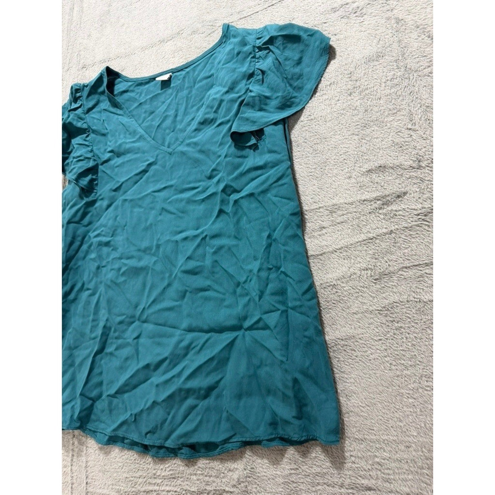 Old Navy Womens Teal Flutter Sleeve V-Neck Rayon Blouse Top Small