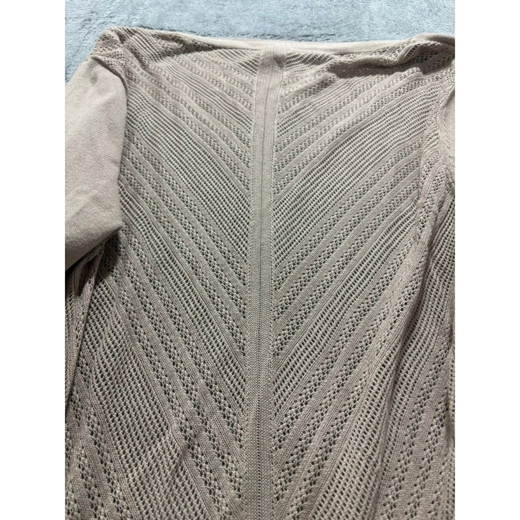 Maurices Womens XL Tan Pointelle Chevron Open Front Cardigan 3/4 Sleeve Knit
