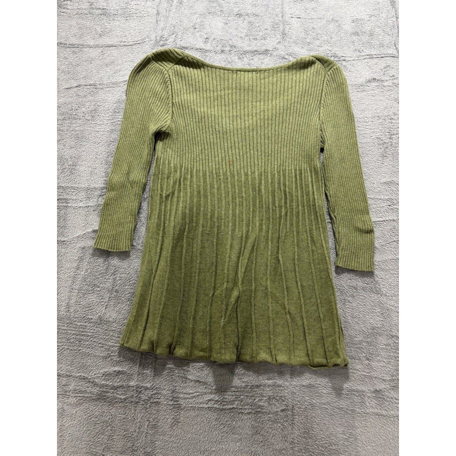 BCBGMAXAZRIA L Green Ribbed Knit V-Neck Peplum Top Womens Boho Casual