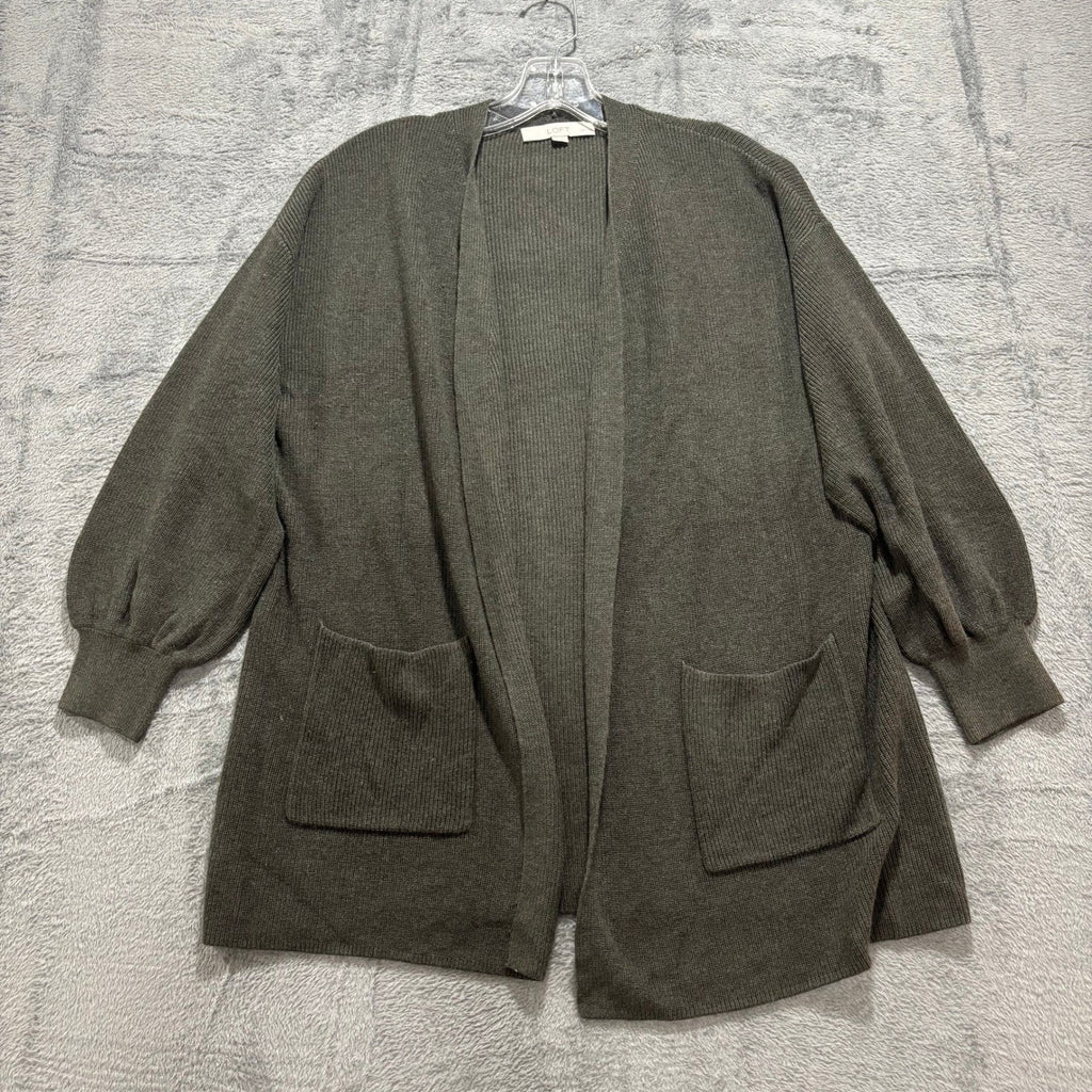 LOFT Womens LP Olive Green Open Front Cardigan Sweater Draped Longline Boho Cozy