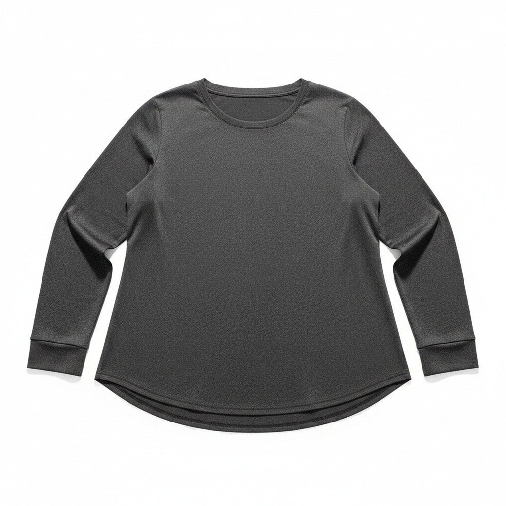 PINSPARK 2XL Charcoal Gray Womens Long Sleeve Top Athleisure Casual Gym Basic