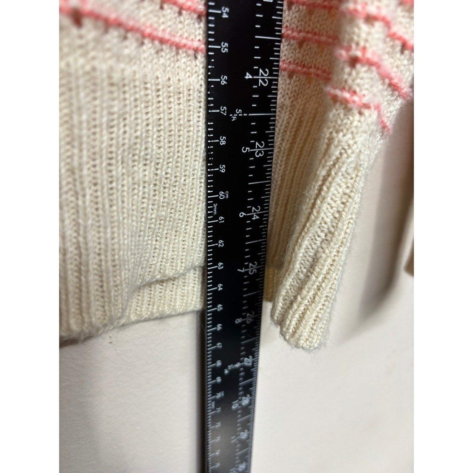 Chico's Womens Small Striped Knit Sweater Cream Pink Long Sleeve Casual Pullover
