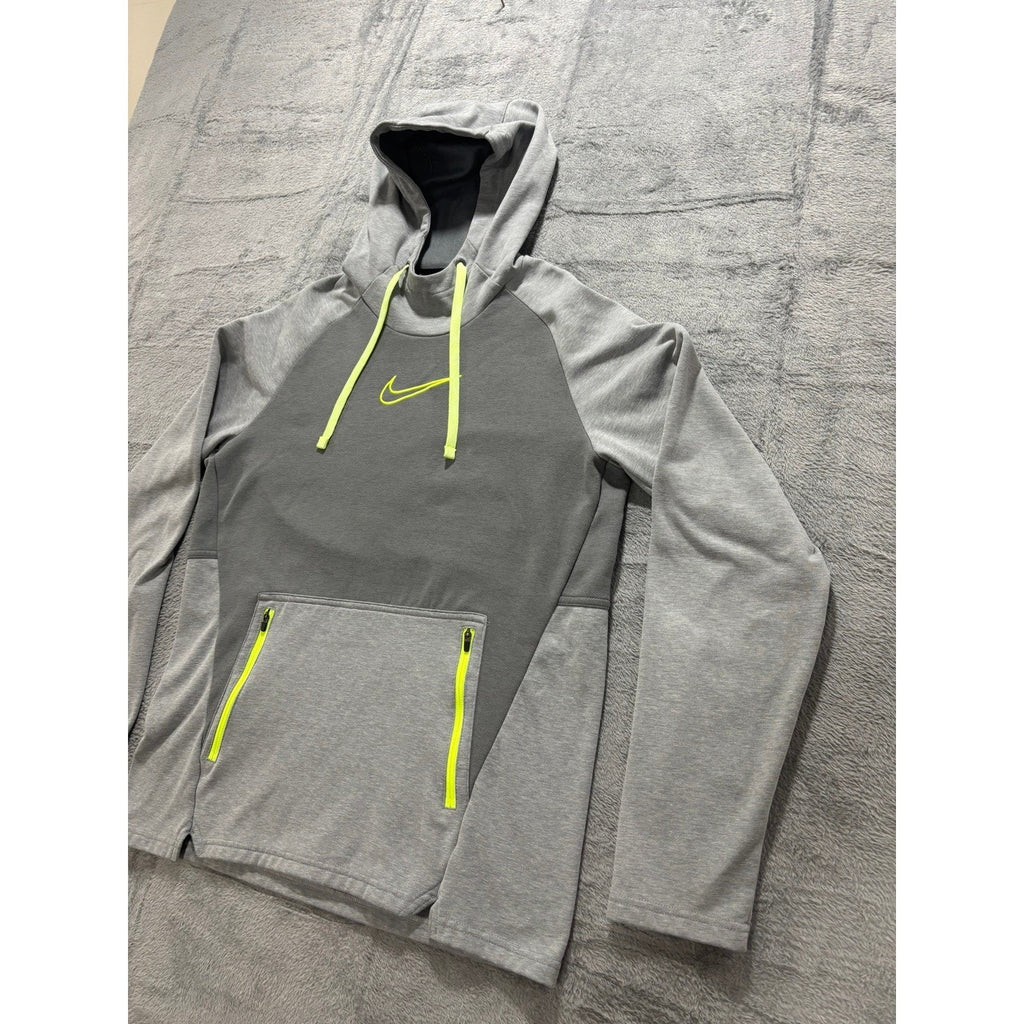 Nike M Gray Therma-FIT Pullover Hoodie Womens Crewneck Swoosh Logo Athleisure
