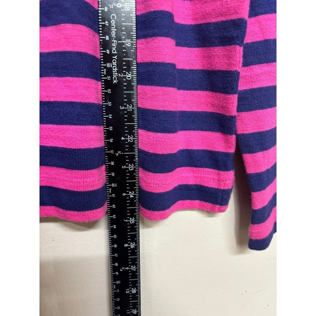 NWT LOFT Large Stripe Button Sweater Pink Navy Olive Long Sleeve Classic Coastal