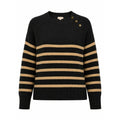 Knox Rose Sweater Womens XL Black Tan Stripe Ribbed Button Shoulder Cozy