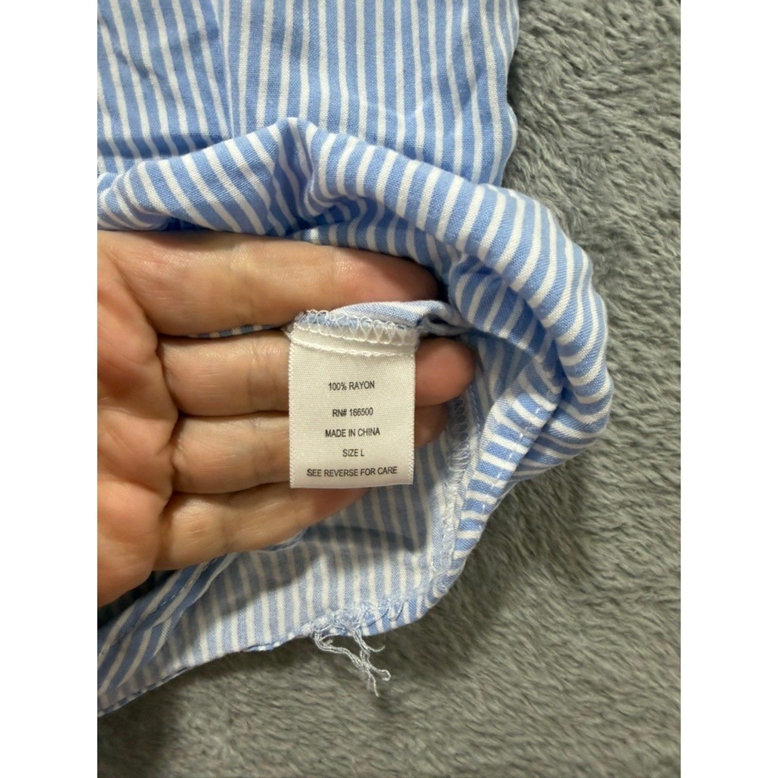 Emily Daniels Button Up Top Womens L Blue White Stripe Tie Front Casual