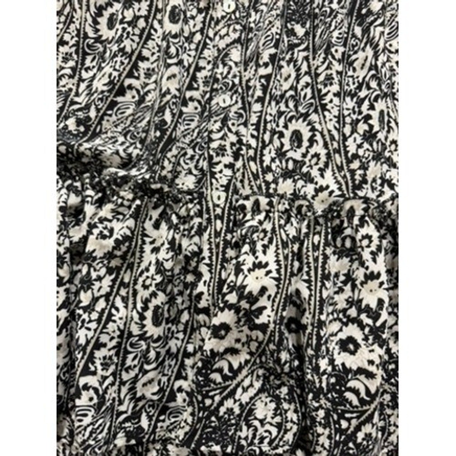 Made with Love Black White Paisley Floral Tiered Mini Dress Ruffle Neck LD3944 M