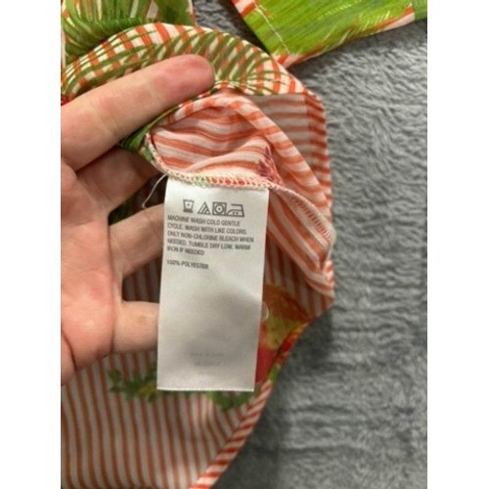 Lemon Way Blouse Womens XL Tropical Parrot Striped Long Sleeve Orange Green Top