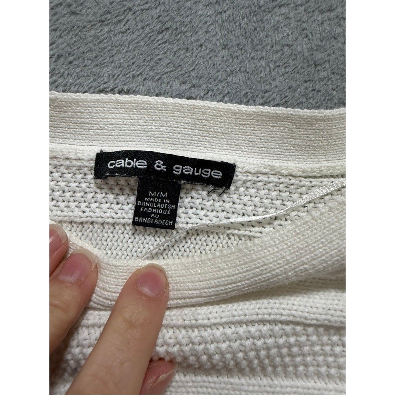 Cable Gauge Sweater Womens M Ivory Ribbed Knit Lightweight Curved Hem Casual