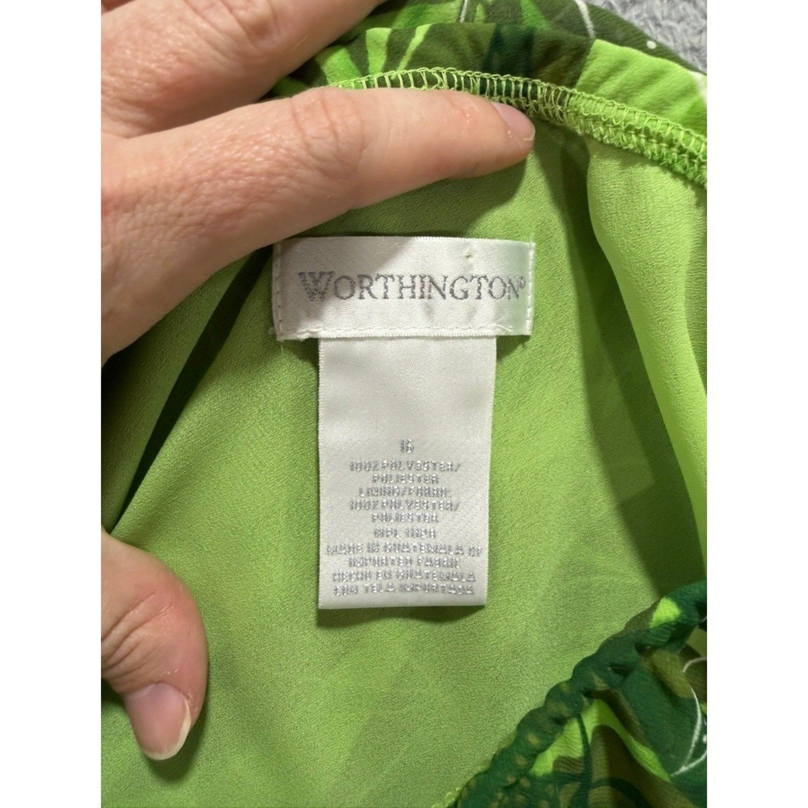 Worthington Green Tropical Leaf Print Ruffle Front Skirt Size 16 Elastic Waist
