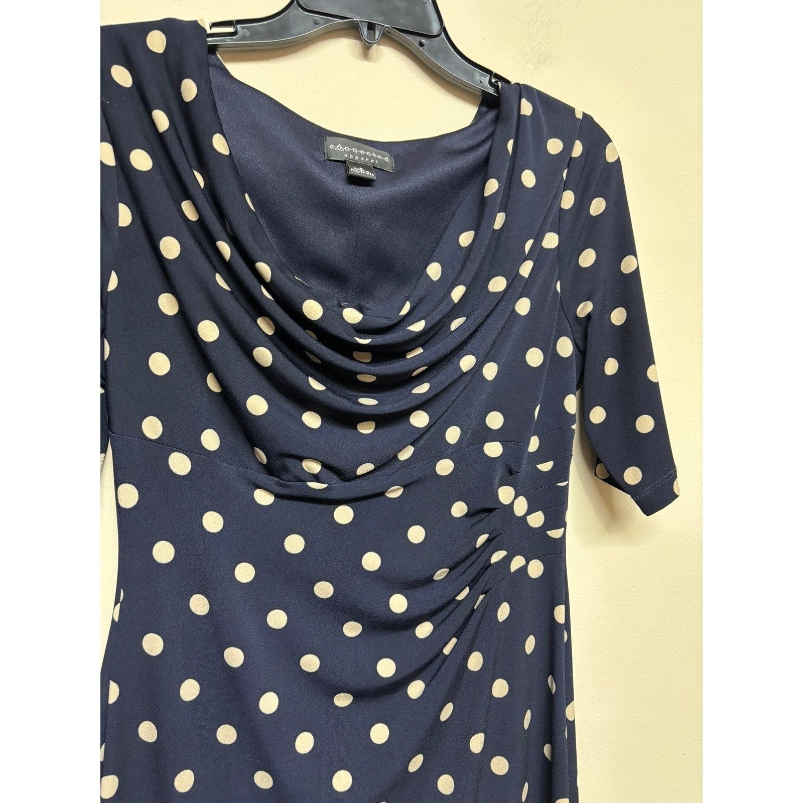 Connected Apparel Navy Polka Dot Sheath Pencil Dress 8 Pinup Classic Stretch