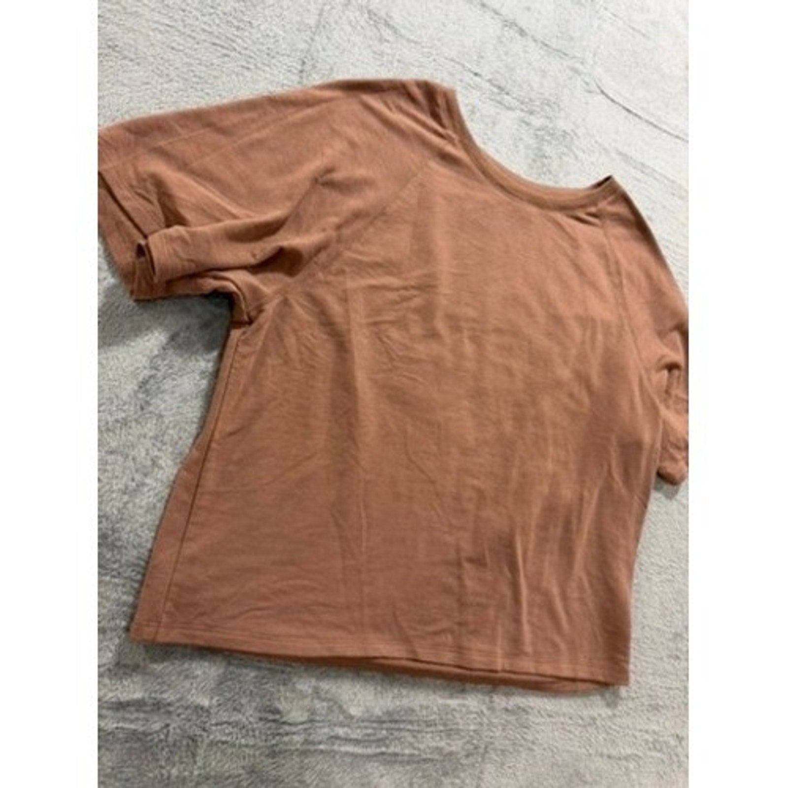 JoySpun Womens Brown Raglan Short Sleeve Crewneck Activewear Top M 8-10 Comfort