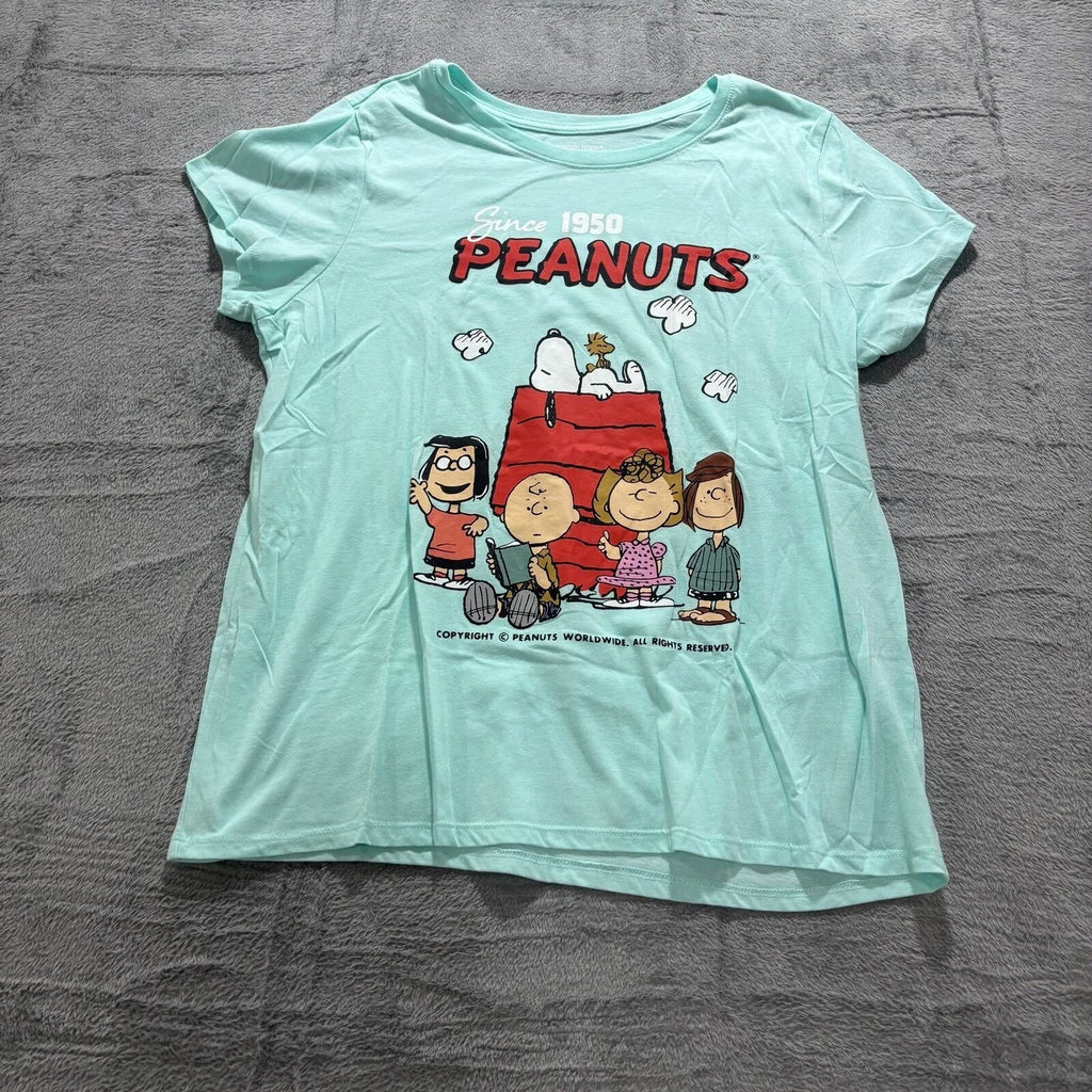 Peanuts Hybrid Womens XL Mint Green Snoopy Graphic T-Shirt Casual Vintage Style