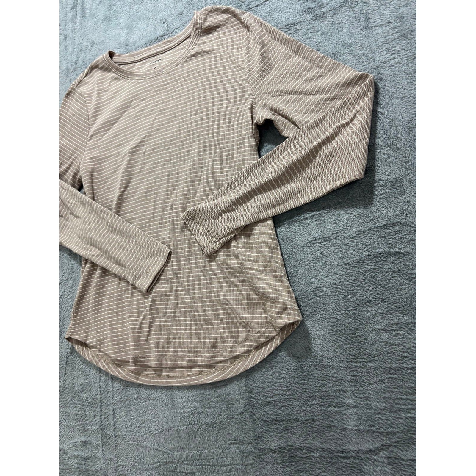 Sonoma Womens M Tan Striped Long Sleeve T-Shirt Casual Cottagecore