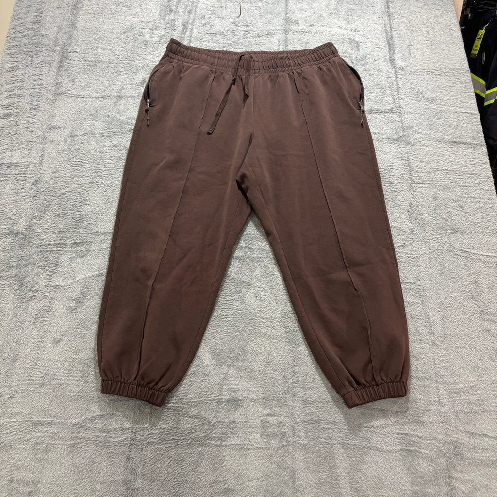 Womens XL Brown Jogger Sweatpants Relaxed Crop Drawstring Athleisure Lounge