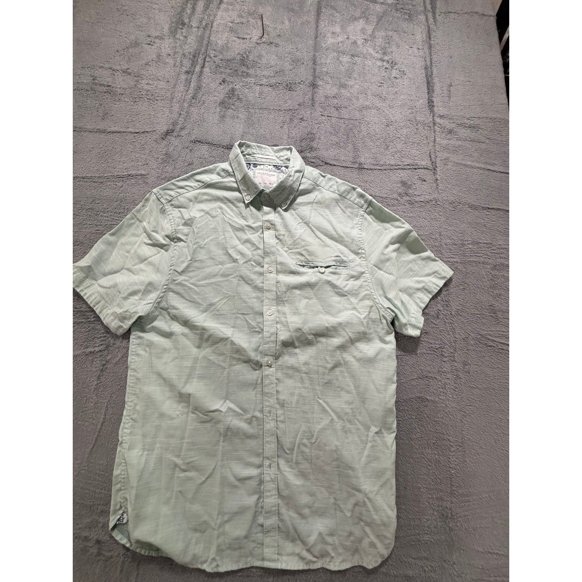 Denim & Flower L Mint Green Short Sleeve Button Down Shirt Casual Preppy Mens