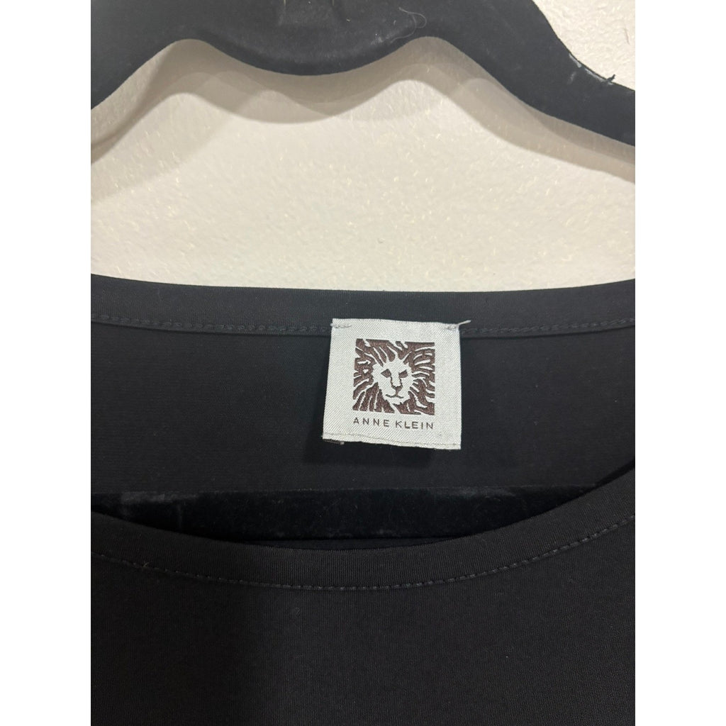 Anne Klein Black Blouse Gold Zip Shoulder Minimalist Chic Top Med Quiet Luxury