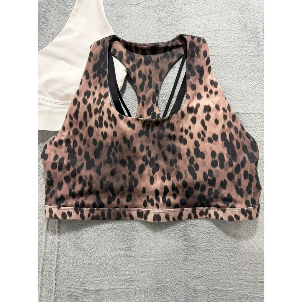 Fabletics Sports Bra Bundle Womens XXL White Leopard Print Racerback Strappy 2pc