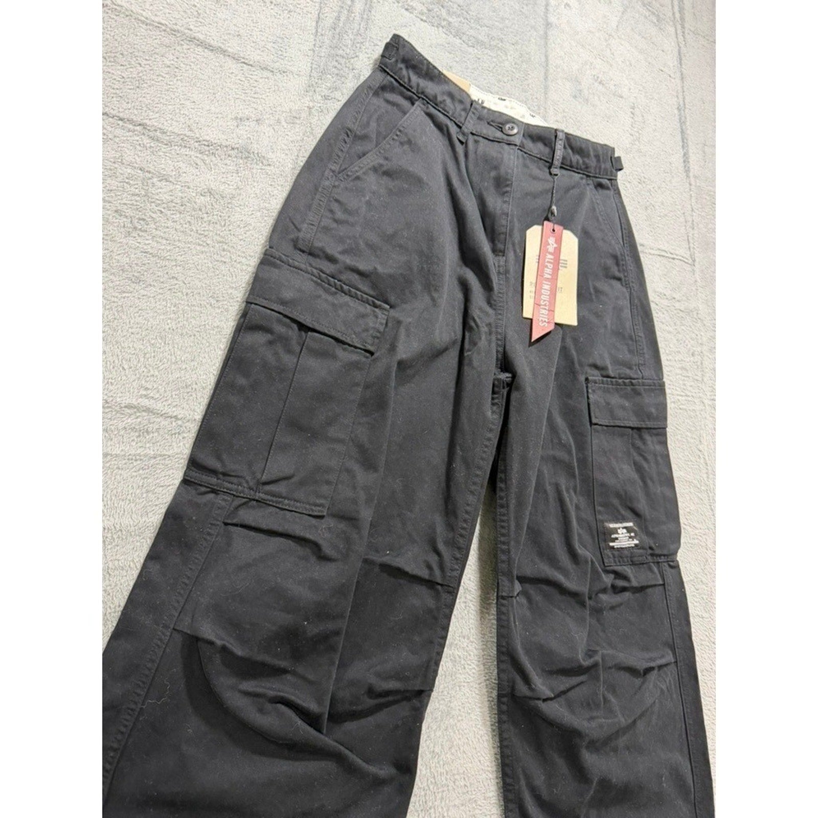 NWT Alpha Industries Cargo Pants Mens 27x28 Black Wide Leg Tactical Streetwear